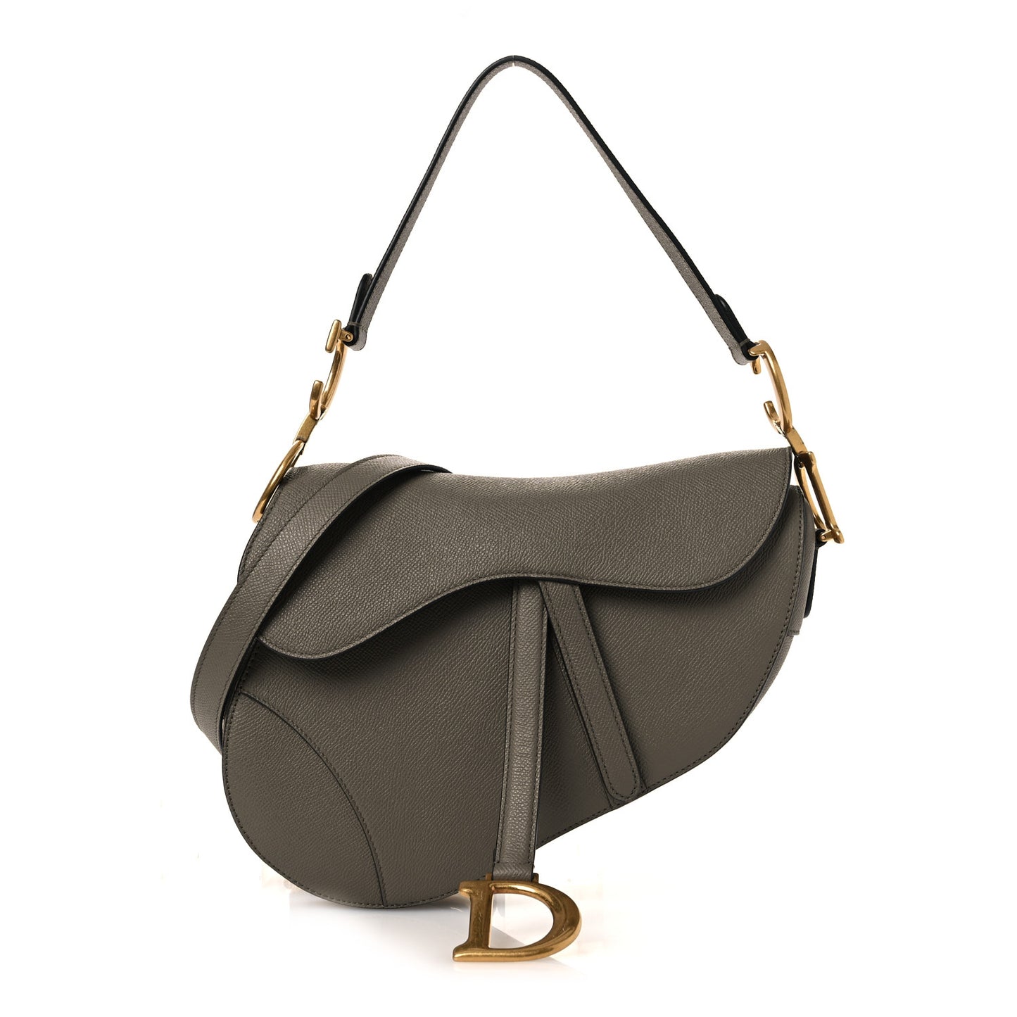 Grained Calfskin Saddle Bag With Strap Clay Green