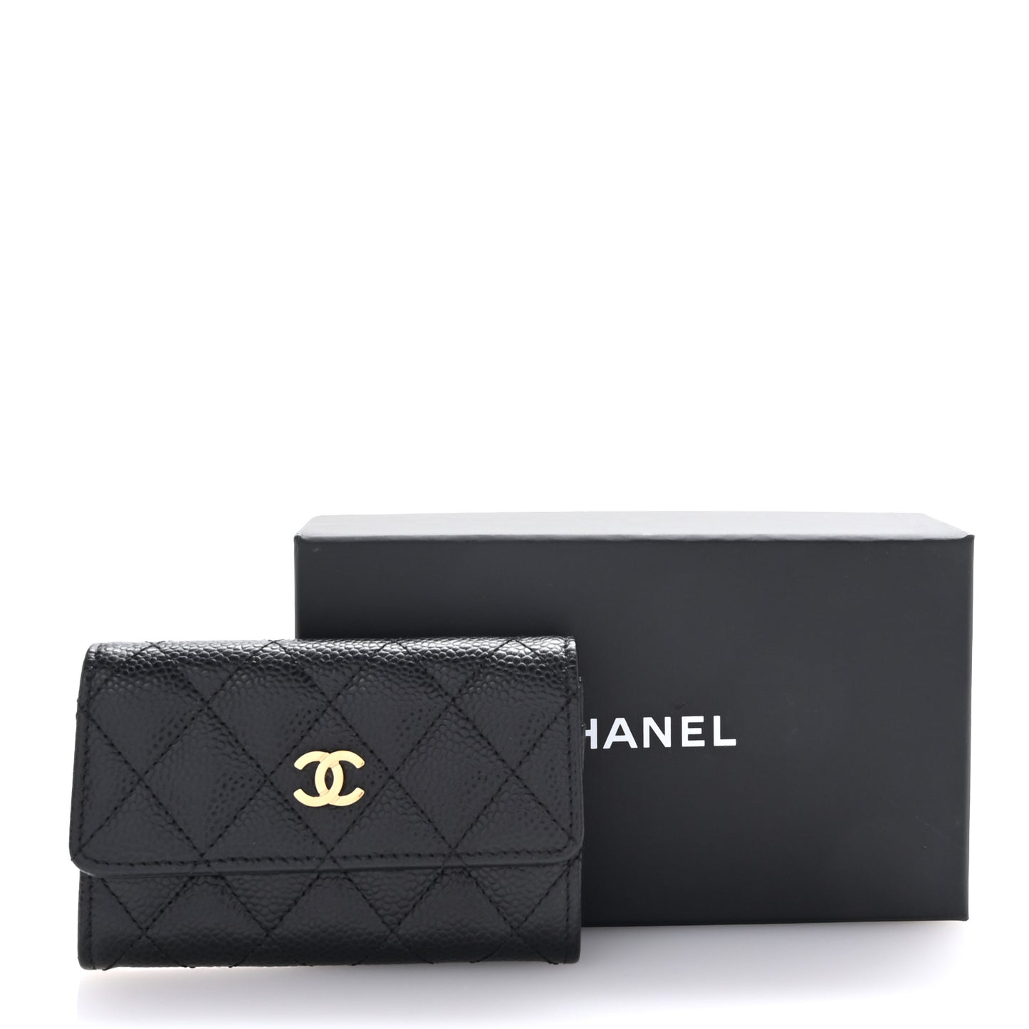 Caviar Quilted Flap Card Holder Black