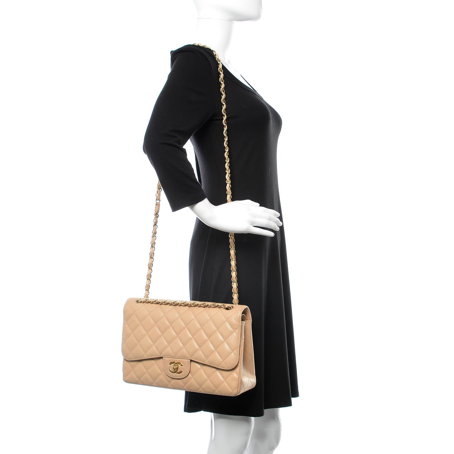 Chanel Caviar Quilted Jumbo Double Flap Beige Clair 3 of 10