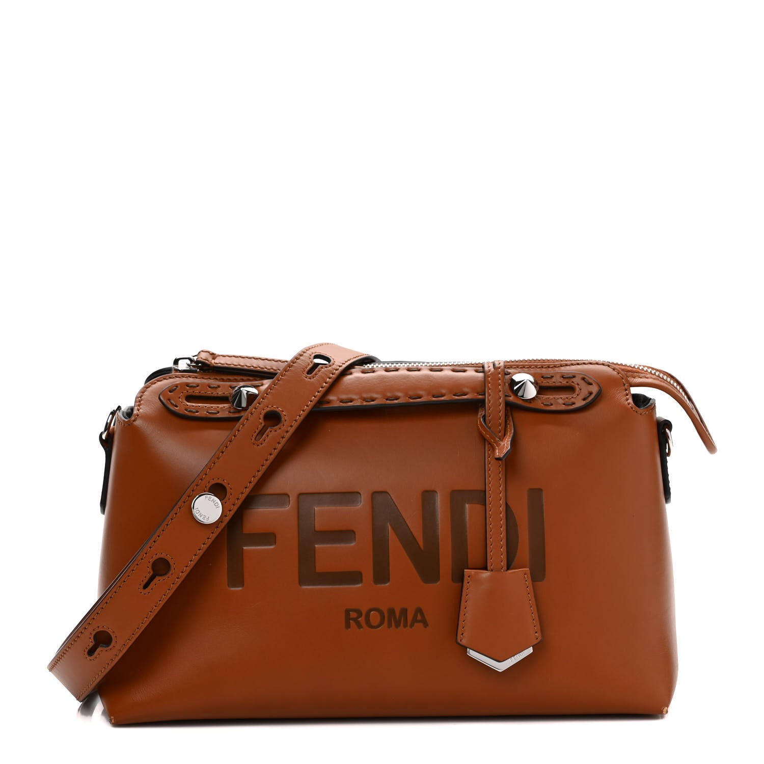 Fendi Vitello King Logo Embossed Medium By The Way Boston Bag Cuoio 1 of 8