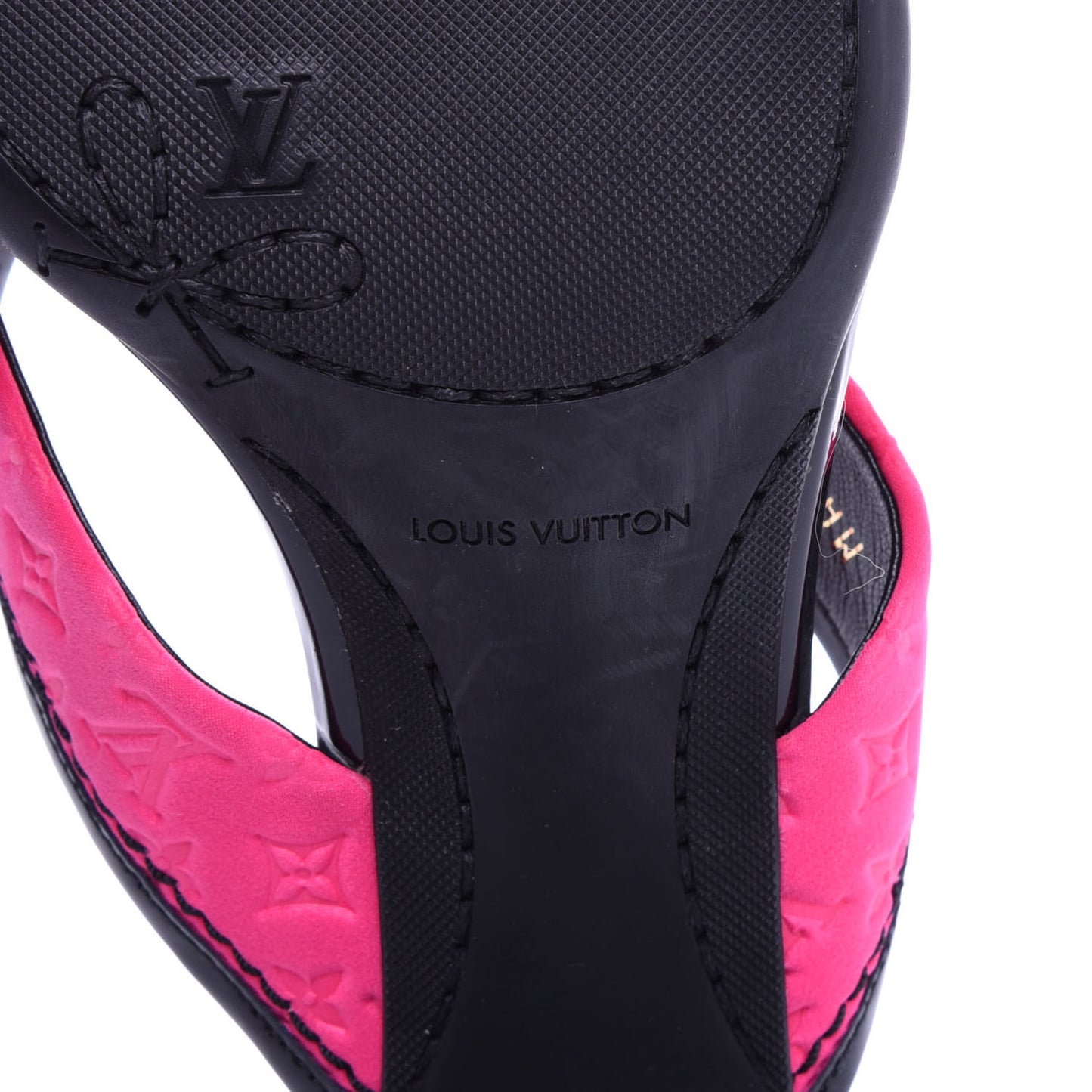 Calfskin Embossed Monogram Patent Heeled Thong Sandals 40 Pink