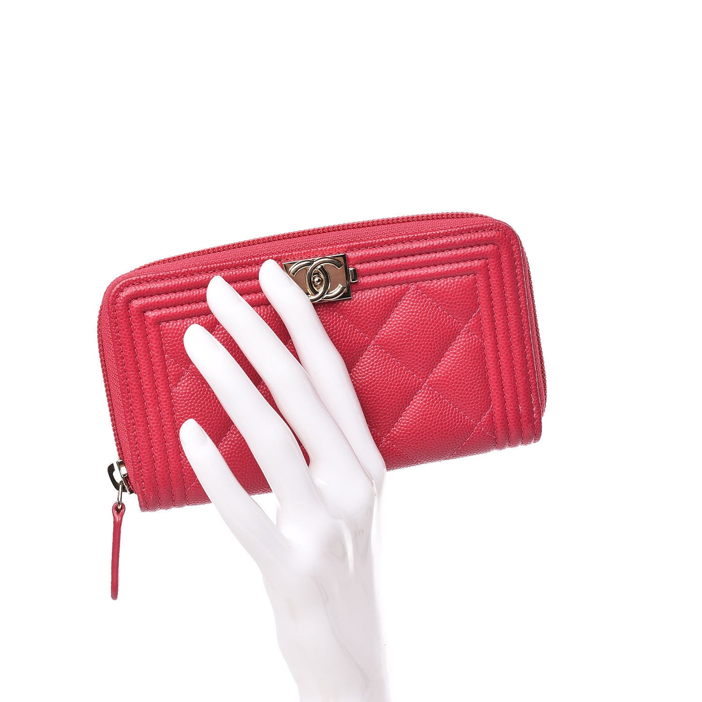 Caviar Quilted Small Boy Zip Around Wallet Fuchsia
