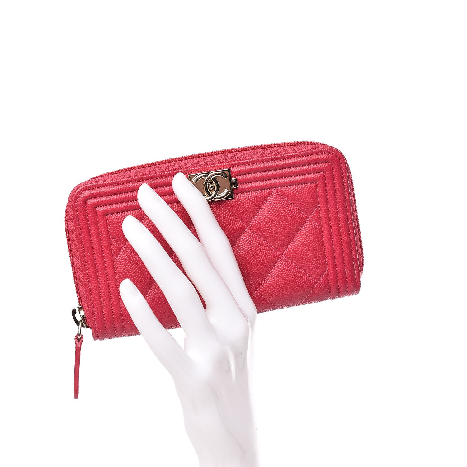 Chanel Caviar Quilted Small Boy Zip Around Wallet Fuchsia 2 of 11