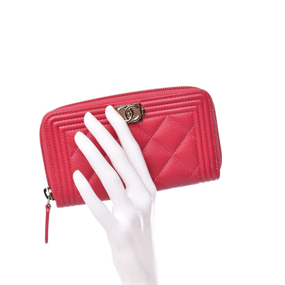 Chanel Caviar Quilted Small Boy Zip Around Wallet Fuchsia 2 of 11