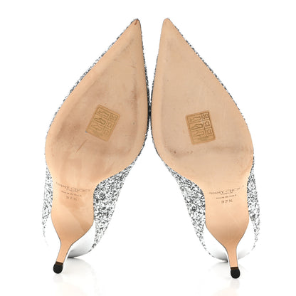 Jimmy Choo Coarse Glitter Fabric Agnes 85 Pumps 37.5 Silver 5 of 7