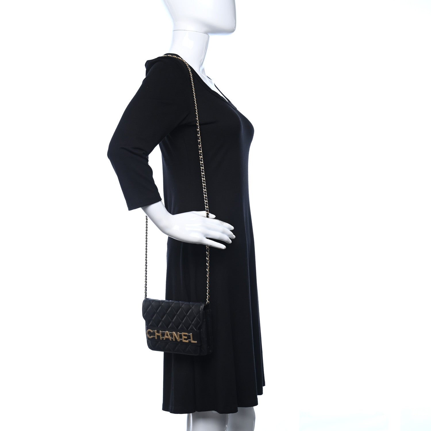 Chanel Calfskin Quilted Enchained Wallet On Chain WOC Black 2 of 12