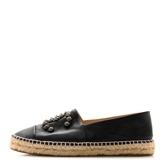 Lambskin Camellia CC Stud Espadrilles 40 40 Black
