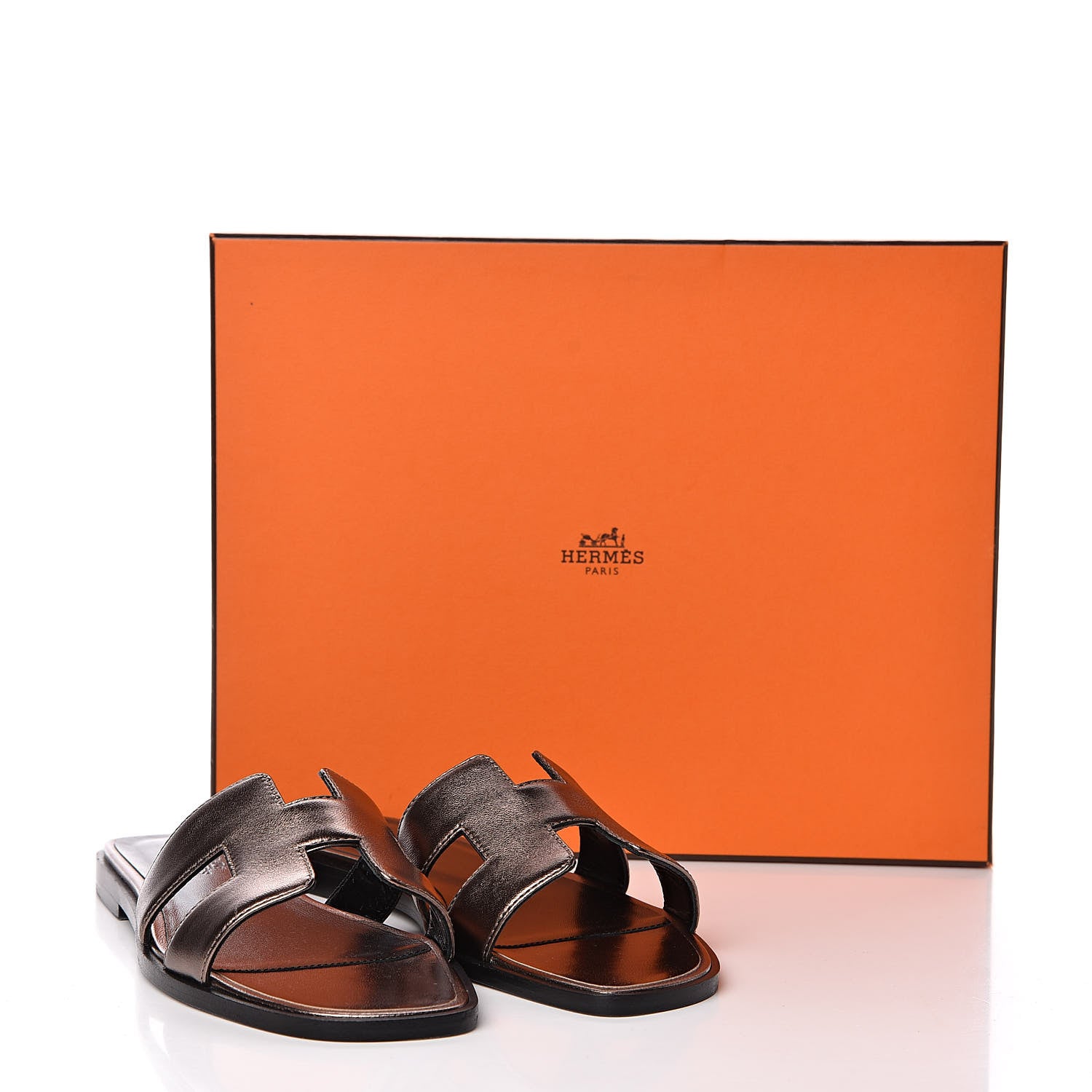 Hermes Metallic Nappa Oran Sandals 37 Or Vieilli 8 of 8