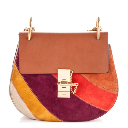 Chloe Calfskin Suede Rainbow Patchwork Drew Shoulder Bag Caramel 1 of 6