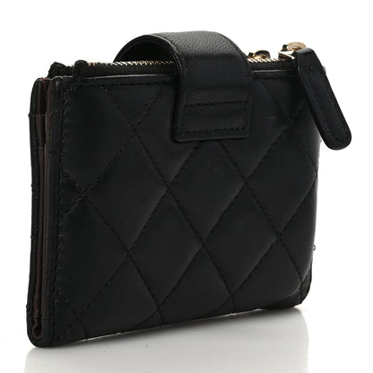 Chanel Lambskin Quilted Compact Zipped Pocket Wallet Black 3 of 9