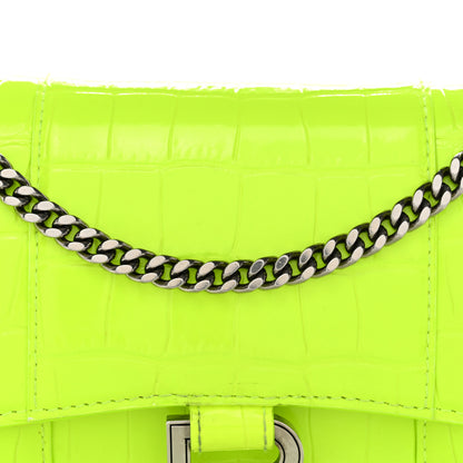 Balenciaga Shiny Calfskin Crocodile Embossed Hourglass Chain Bag Fluo Yellow 7 of 9