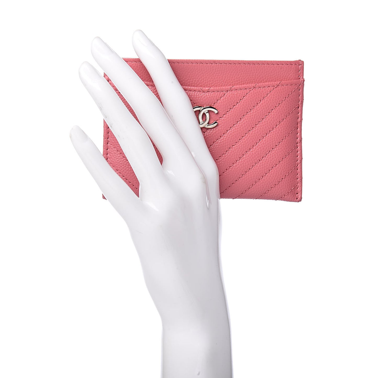 Caviar Chevron Quilted Card Holder Pink