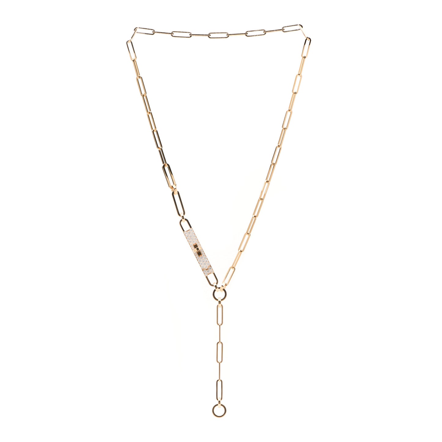 18K Yellow Gold Diamond Pave PM Kelly Chaine Lariat Necklace ST