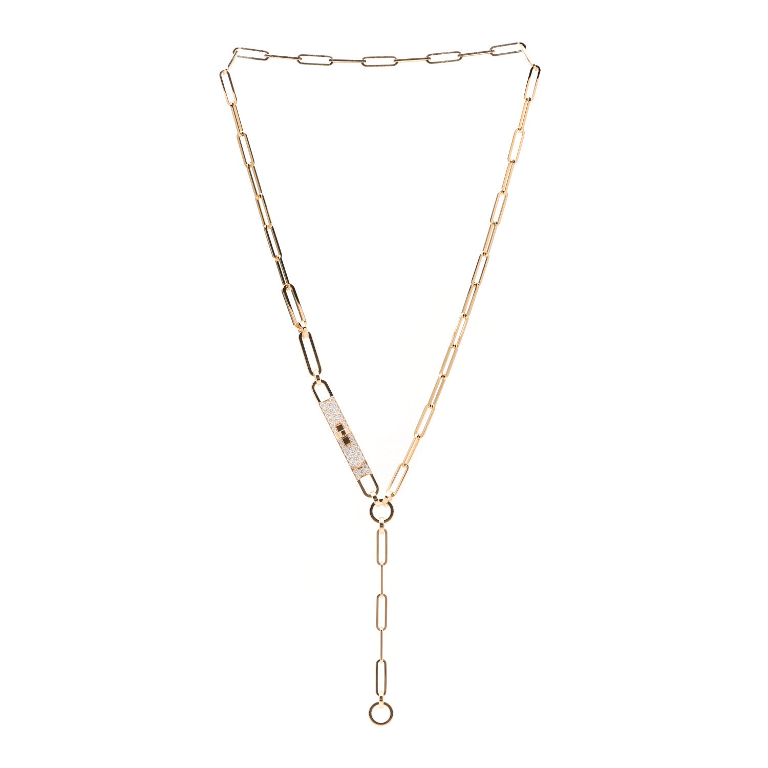 Hermes 18K Yellow Gold Diamond Pave PM Kelly Chaine Lariat Necklace ST 3 of 4
