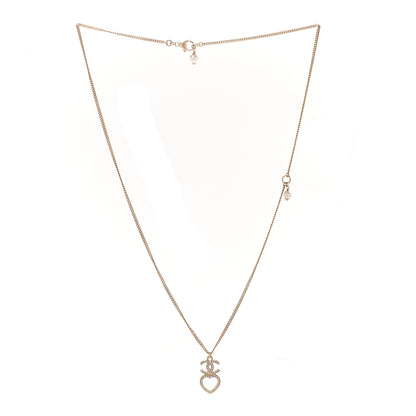 Chanel Crystal Pearl CC Heart Drop Chain Necklace Gold 3 of 7