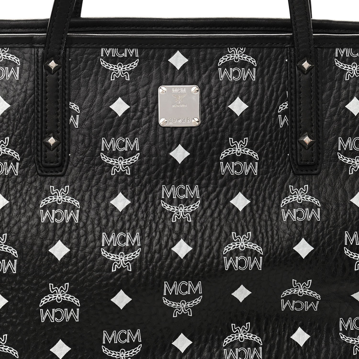 MCM Visetos Medium Anya Zip Top Shopper Tote Black 7 of 10