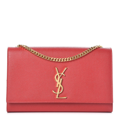 Saint Laurent Grain De Poudre Medium Monogram Kate Satchel Red 1 of 10