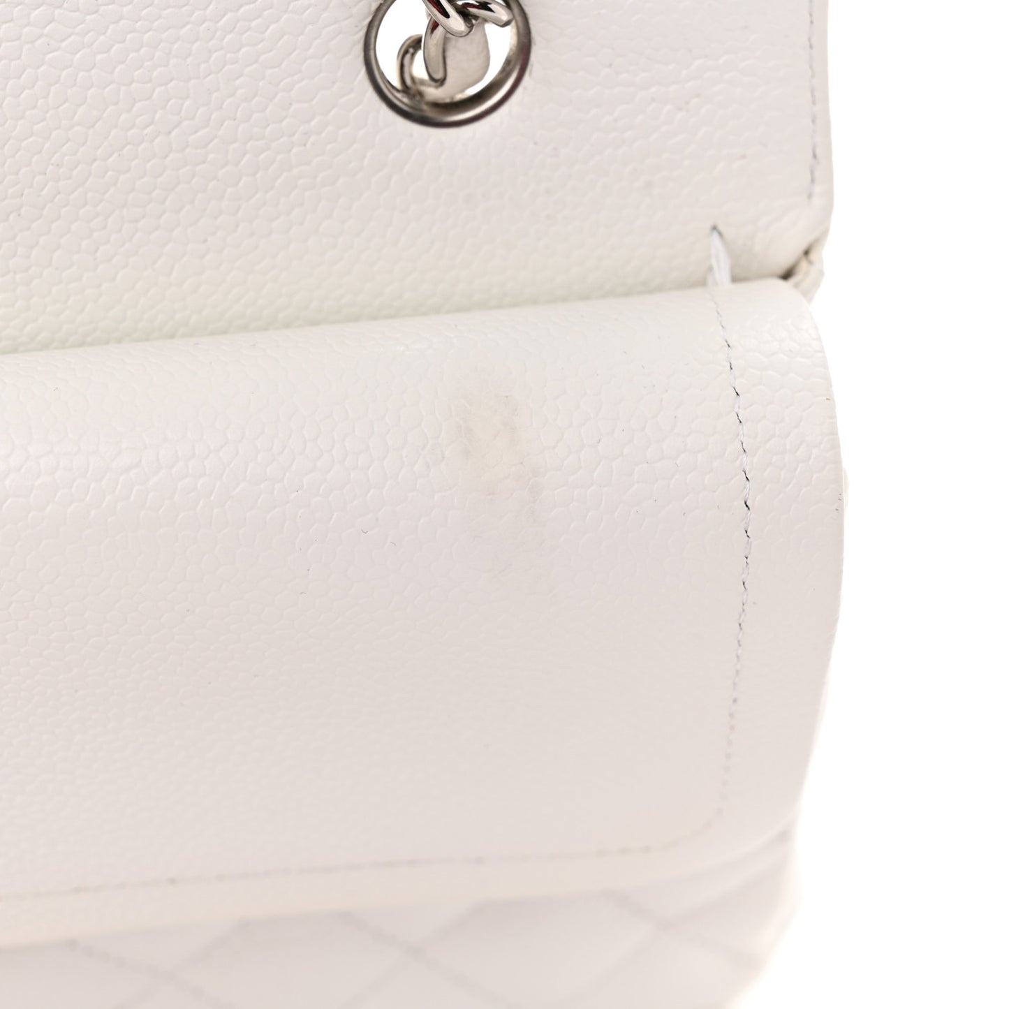 Caviar Quilted Medium Double Flap White