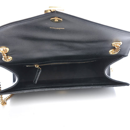 Saint Laurent Smooth Calfskin Matelasse Chevron Large Monogram Satchel Black 6 of 12