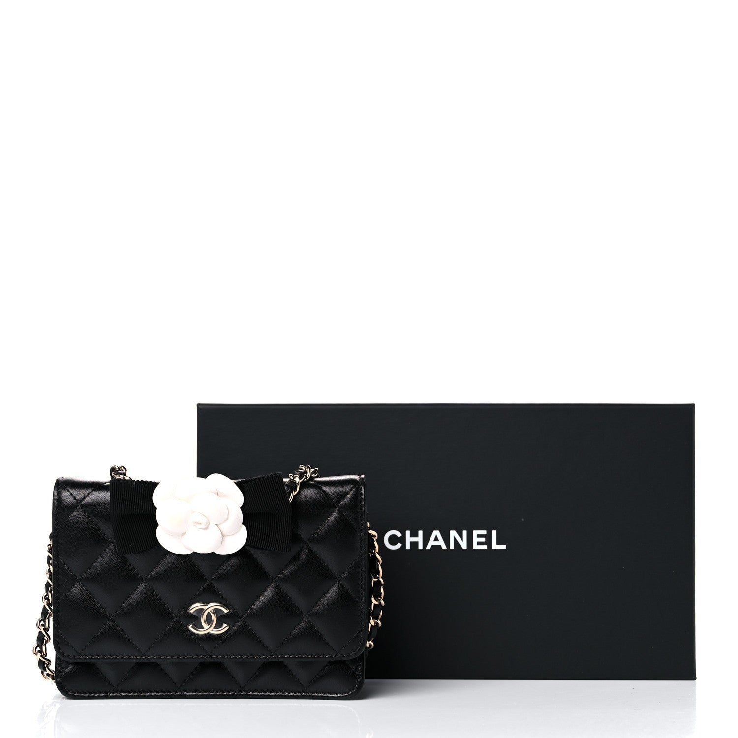 Chanel Lambskin Quilted Mini Camellia Bow Wallet On Chain WOC Black 10 of 10