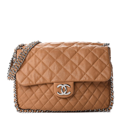 Chanel Washed Lambskin Chain Around Maxi Flap Bag Dark Beige 1 of 10