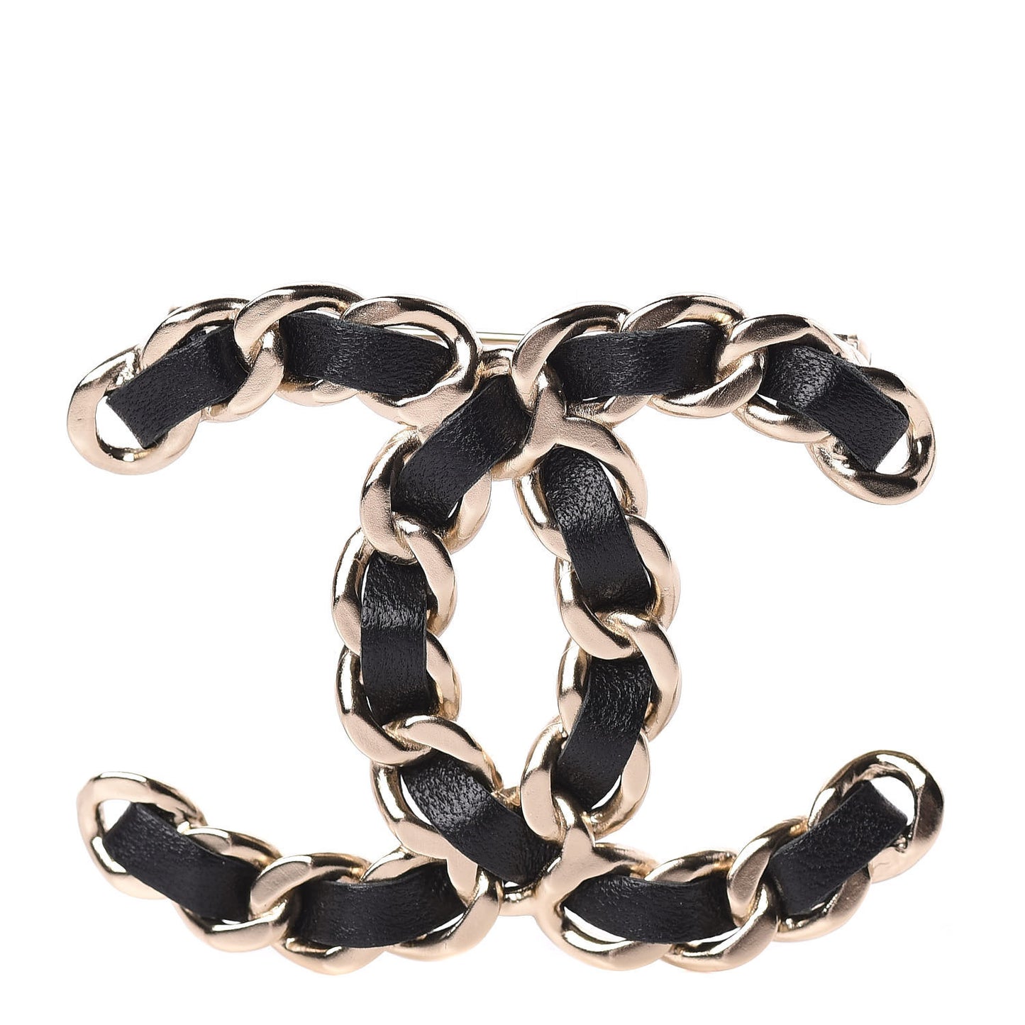 Lambskin Chain CC Brooch Black Gold