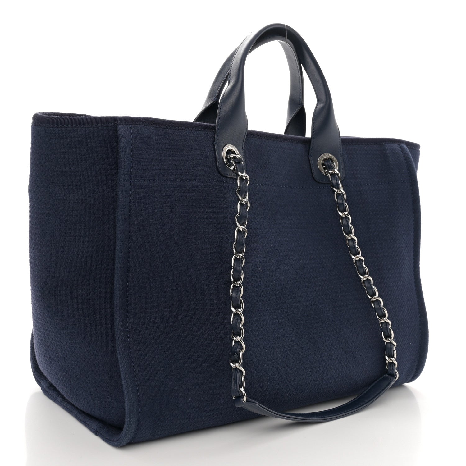 Chanel Mixed Fibers Calfskin Medium Deauville Tote Navy Blue 4 of 11