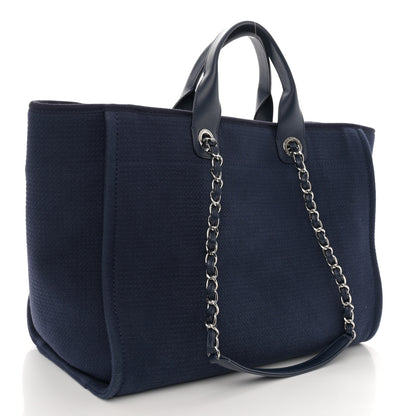 Chanel Mixed Fibers Calfskin Medium Deauville Tote Navy Blue 4 of 11