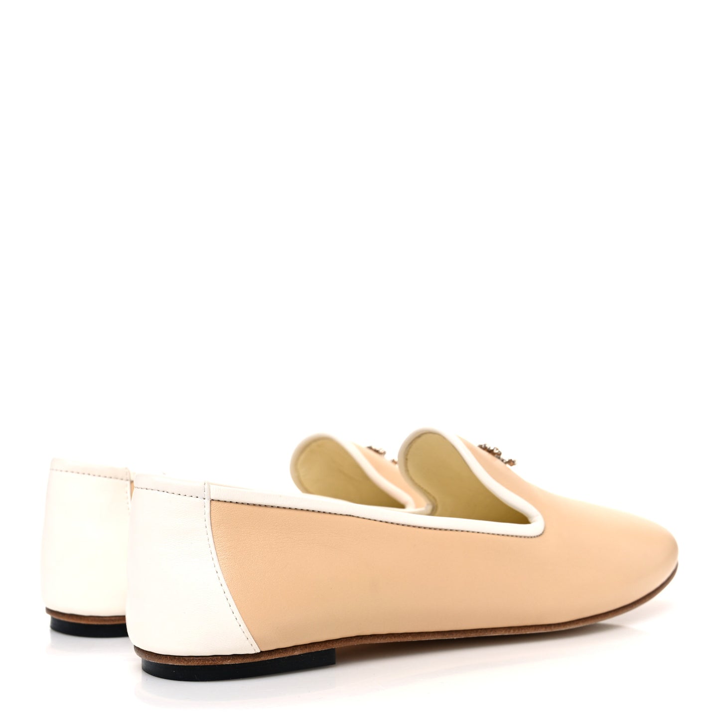 Fantasy Goatskin CC Mocassin Loafers 38.5 Beige White