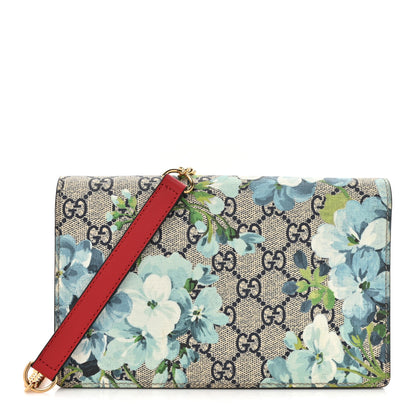 Gucci GG Supreme Monogram Blooms Chain Wallet Blue 1 of 17