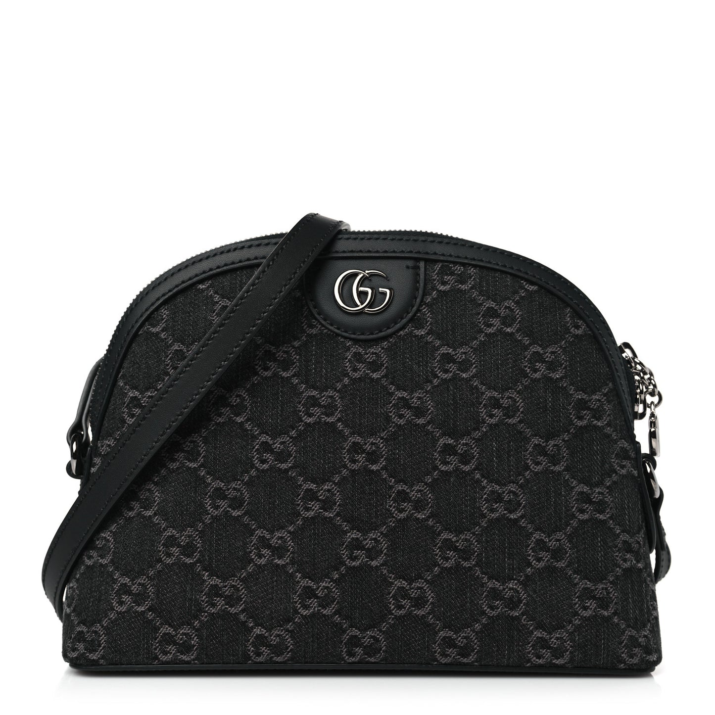Denim Cuoio Harness GG Monogram Small Ophidia Dome Shoulder Bag Black Medium Grey