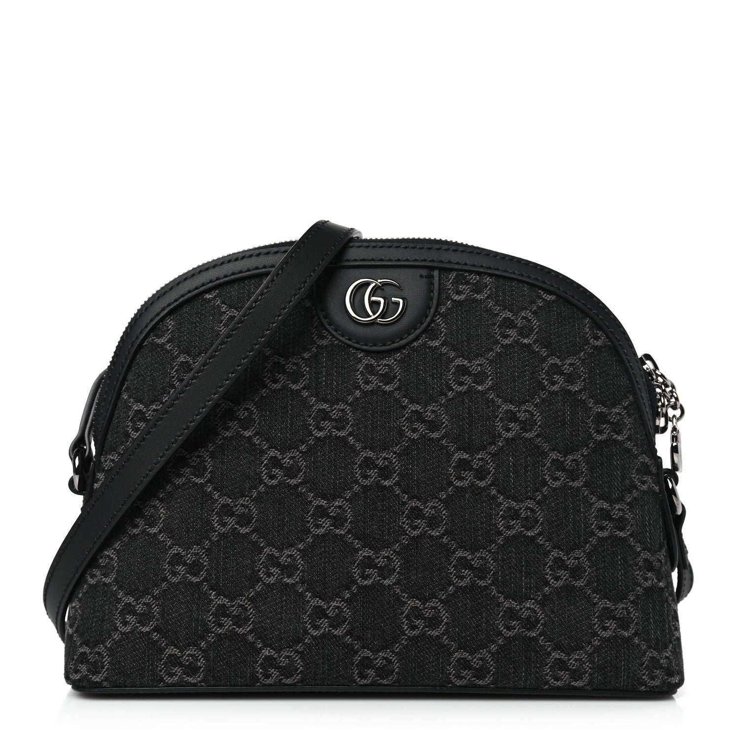 Gucci Denim Cuoio Harness GG Monogram Small Ophidia Dome Shoulder Bag Black Medium Grey 1 of 8