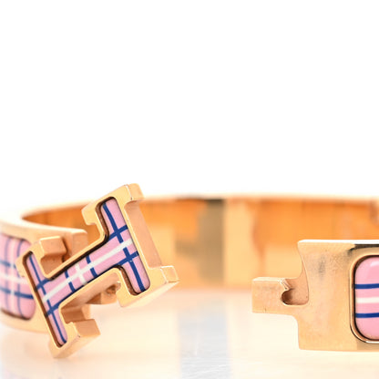 Hermes Enamel Printed Narrow Tartan Clic H Bracelet PM Pink Delirium 4 of 5