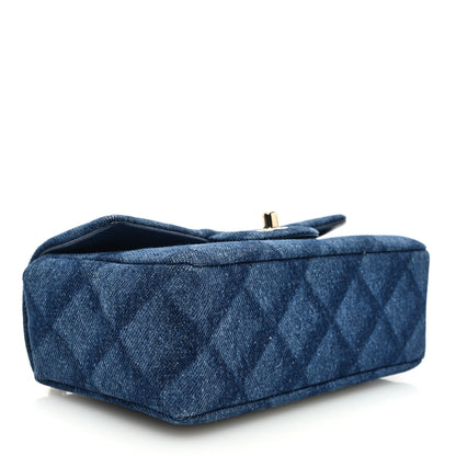 Chanel Printed Denim Quilted Mini Rectangular Flap Dark Blue 4 of 11