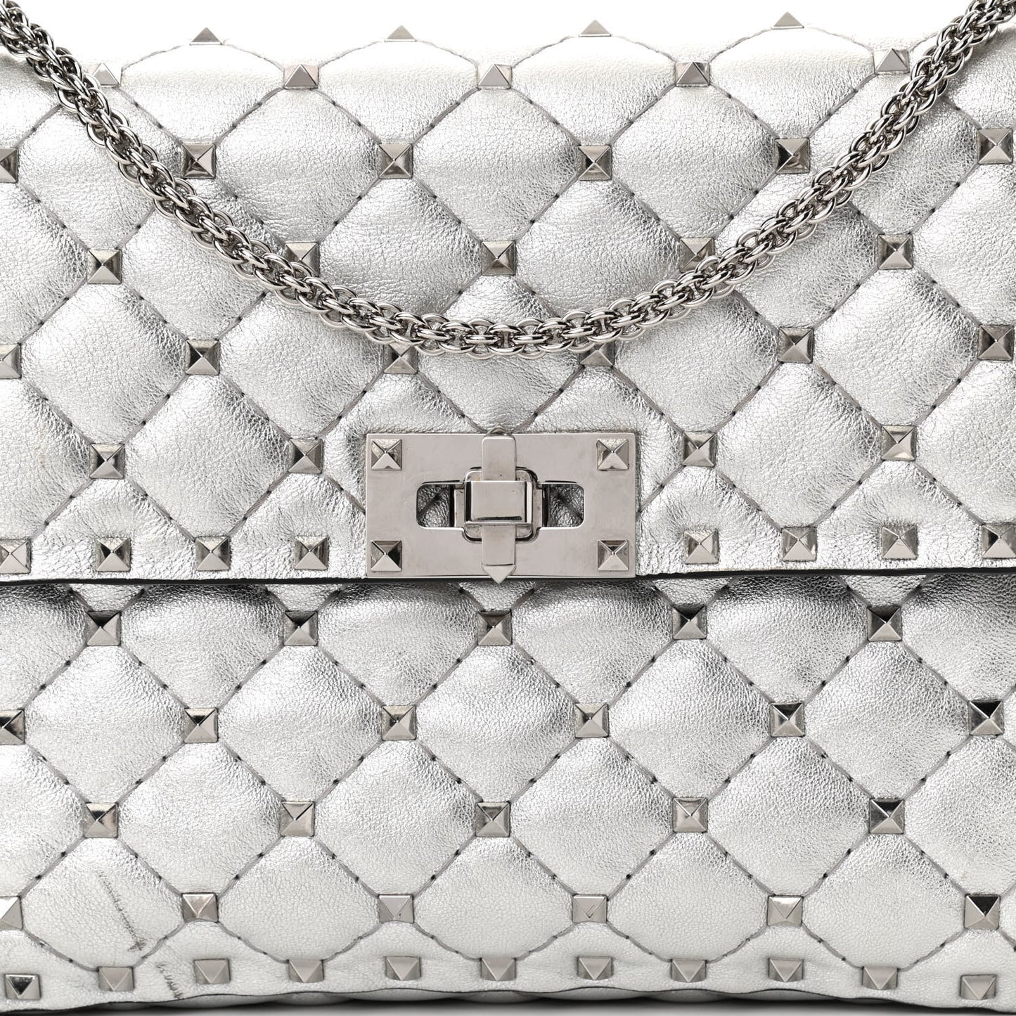 Metallic Nappa Medium Rockstud Spike Shoulder Bag Silver