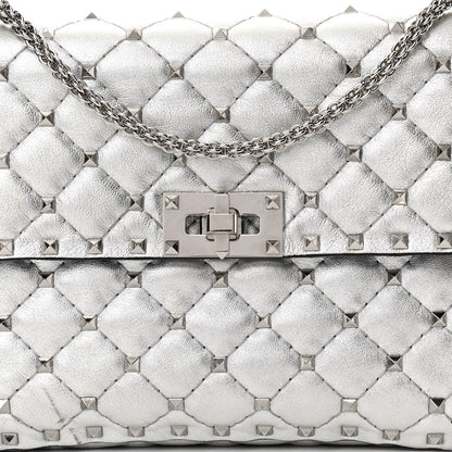 Valentino Garavani Metallic Nappa Medium Rockstud Spike Shoulder Bag Silver 7 of 17