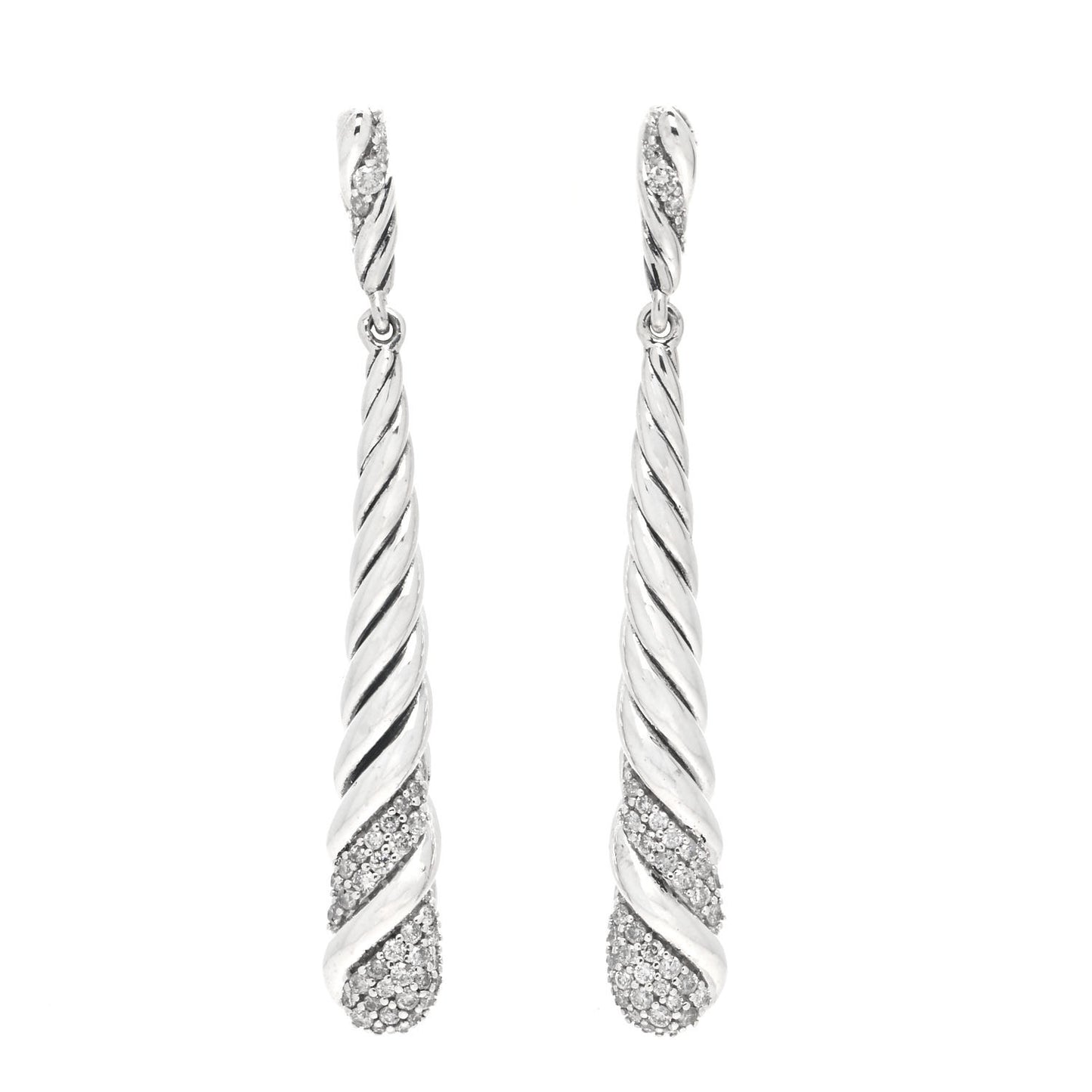 Sterling Silver Diamond Cable Drop Earrings
