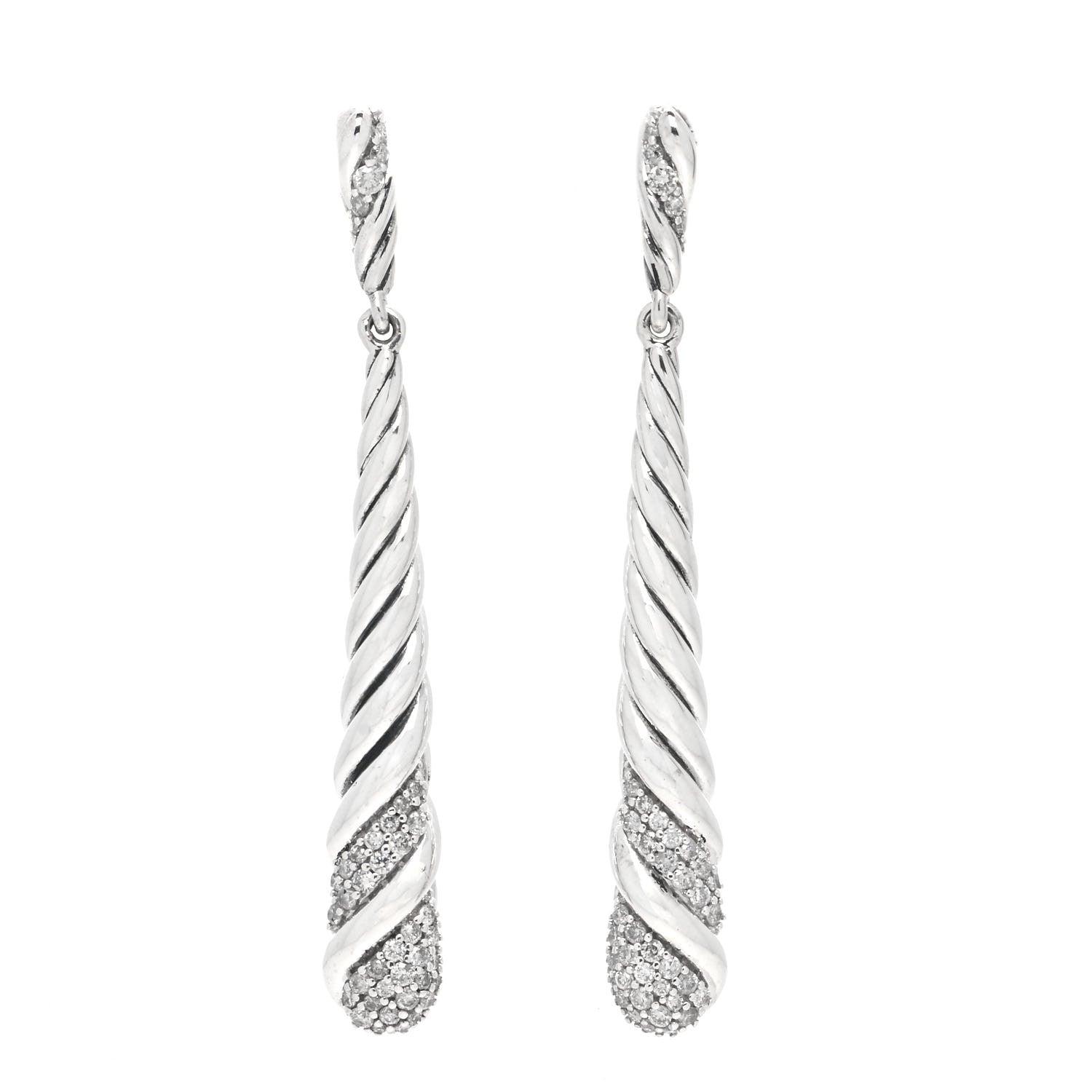 David Yurman Sterling Silver Diamond Cable Drop Earrings 1 of 6