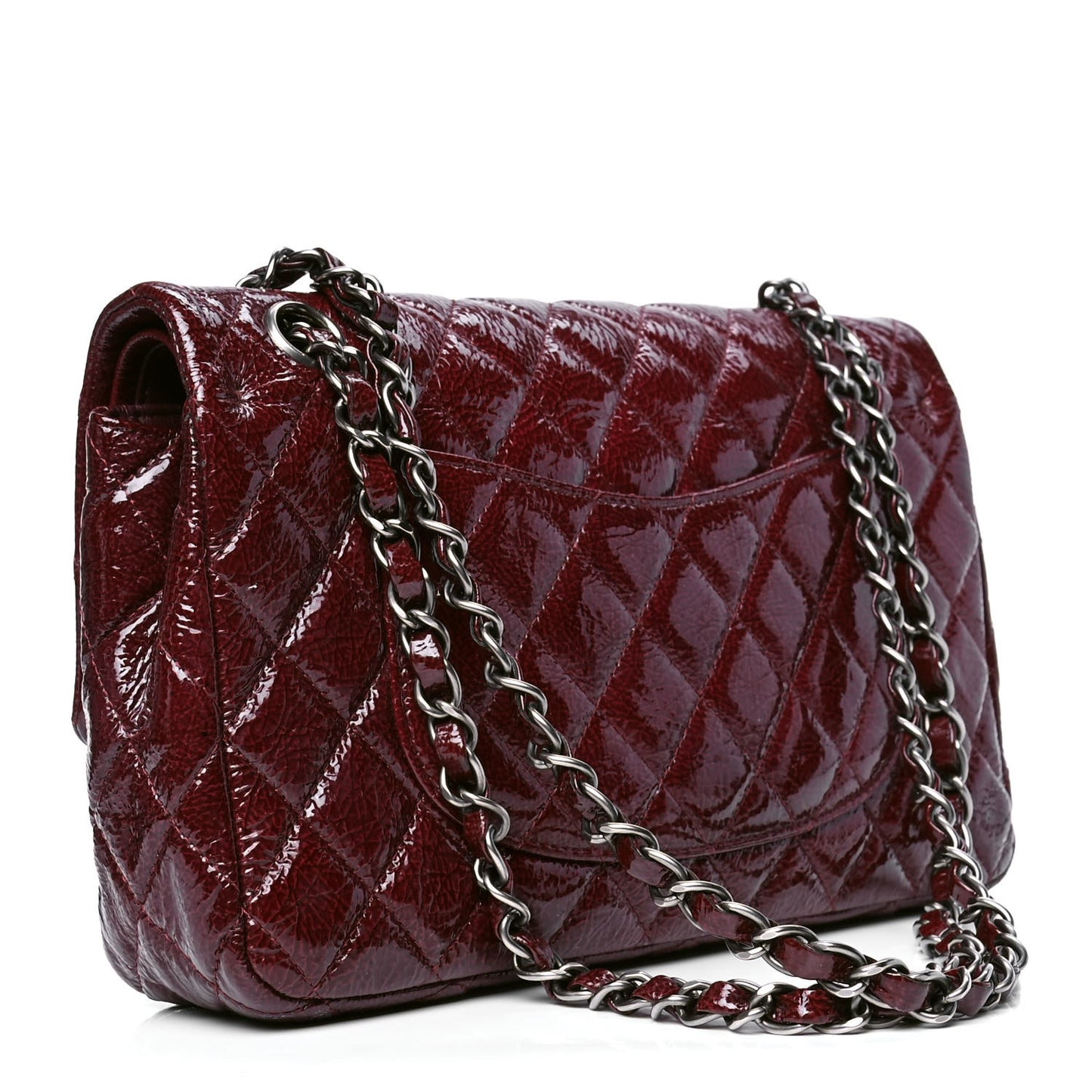 Crinkled Patent Quilted Medium Double Flap Dark Red