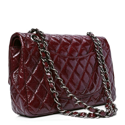 Chanel Crinkled Patent Quilted Medium Double Flap Dark Red 2 of 4