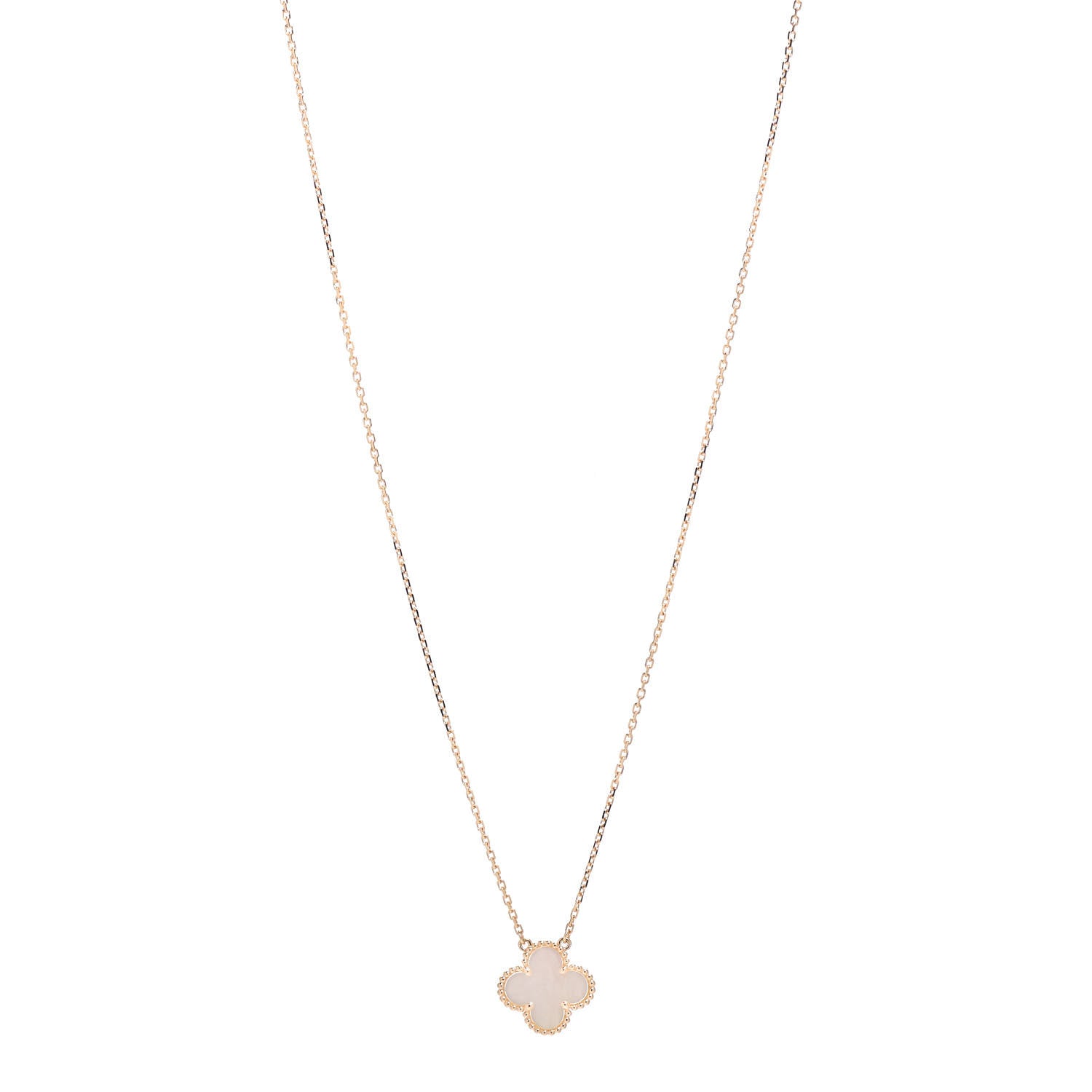 Van Cleef & Arpels 18K Yellow Gold Mother of Pearl Vintage Alhambra Pendant Necklace 1 of 6