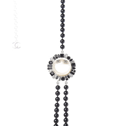 Chanel Bead Crystal Multi Strand CC Smiley Emoji Necklace Silver Black 4 of 6