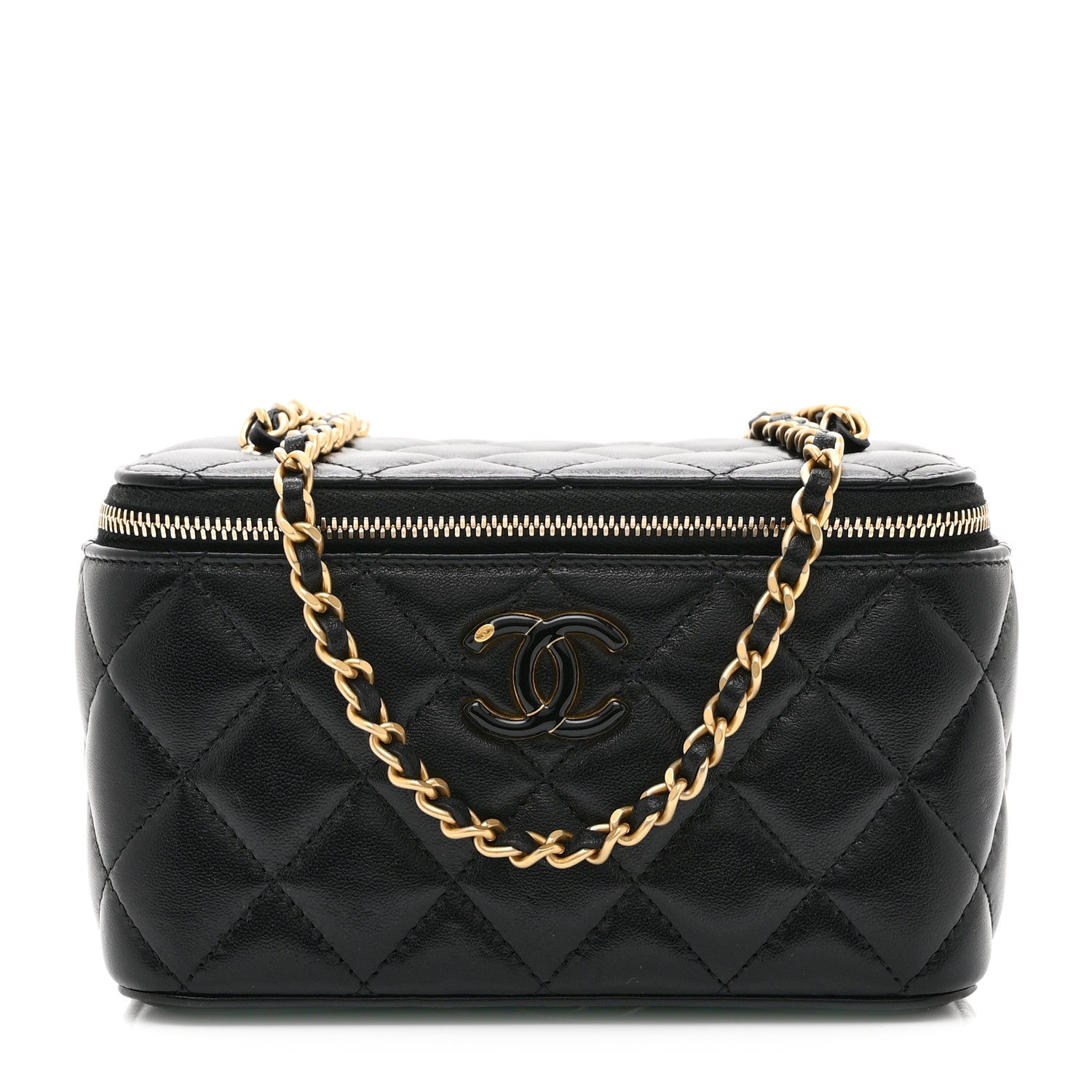 Chanel Lambskin Enamel Quilted Small Vanity Case With Chain Black 1 of 10