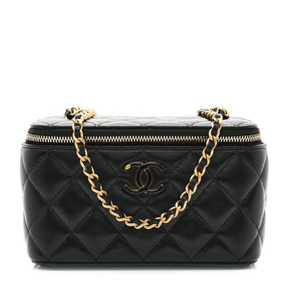Chanel Lambskin Enamel Quilted Small Vanity Case With Chain Black 1 of 10