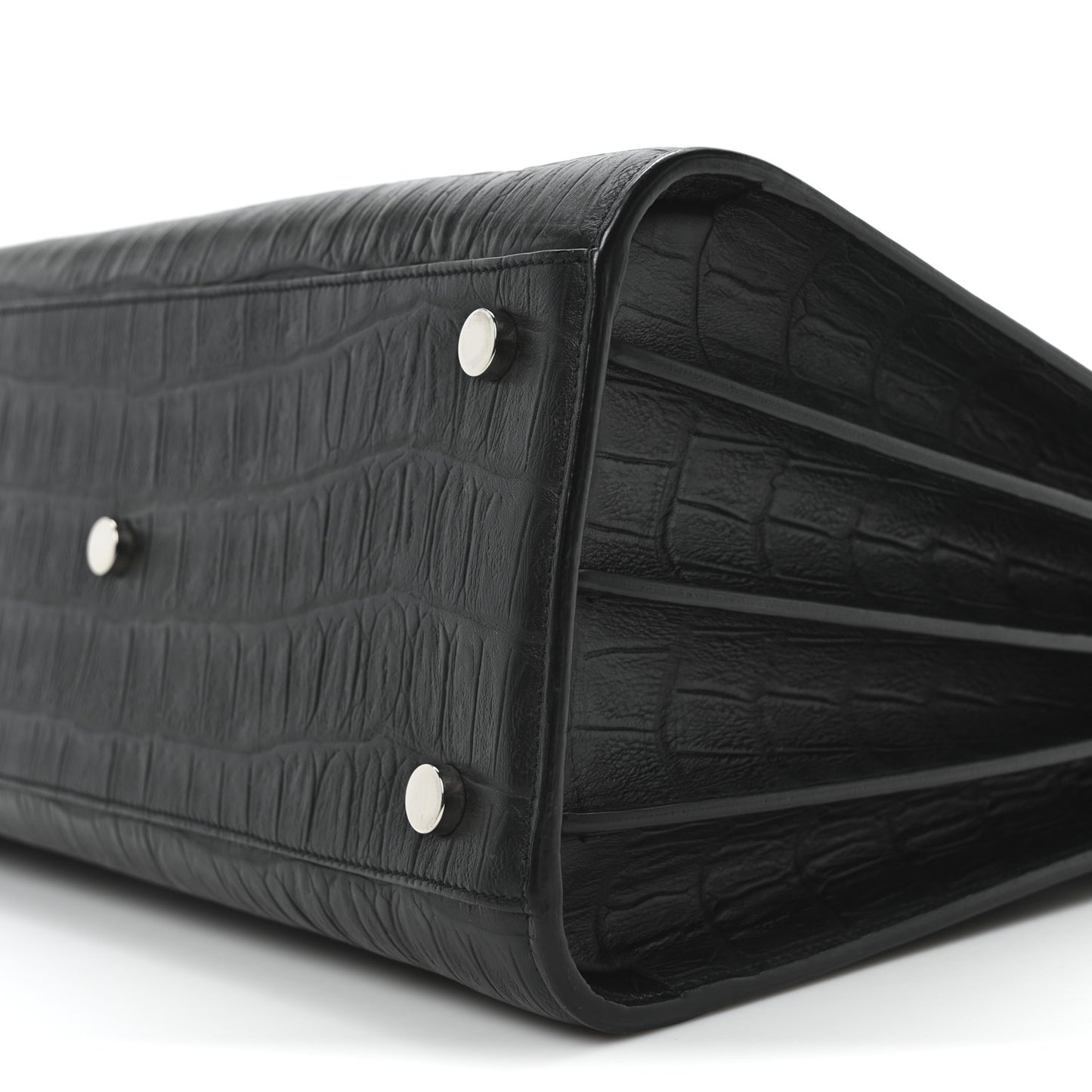 Calfskin Crocodile Embossed Small Supple Sac de Jour Black