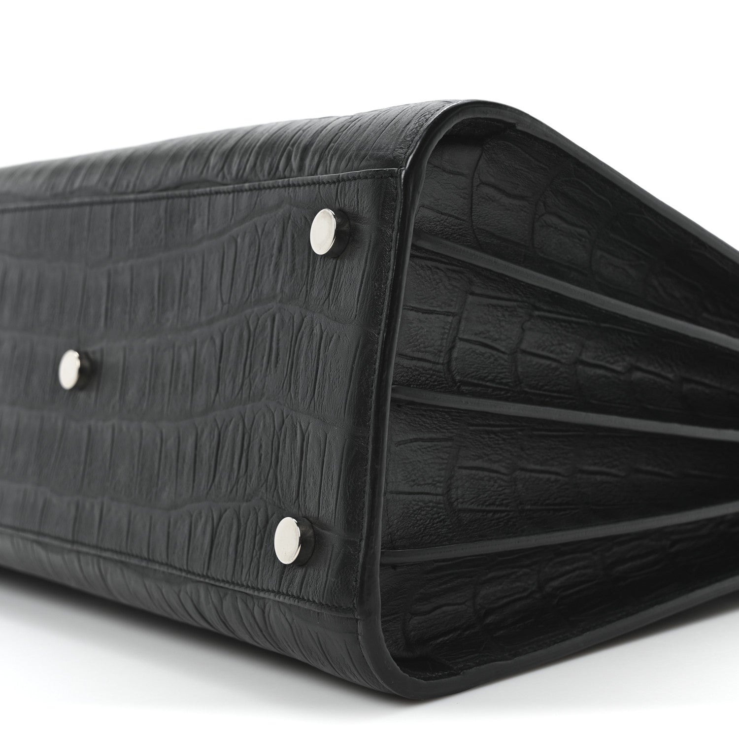 Saint Laurent Calfskin Crocodile Embossed Small Supple Sac de Jour Black 10 of 10
