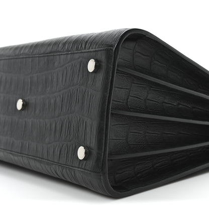 Saint Laurent Calfskin Crocodile Embossed Small Supple Sac de Jour Black 10 of 10