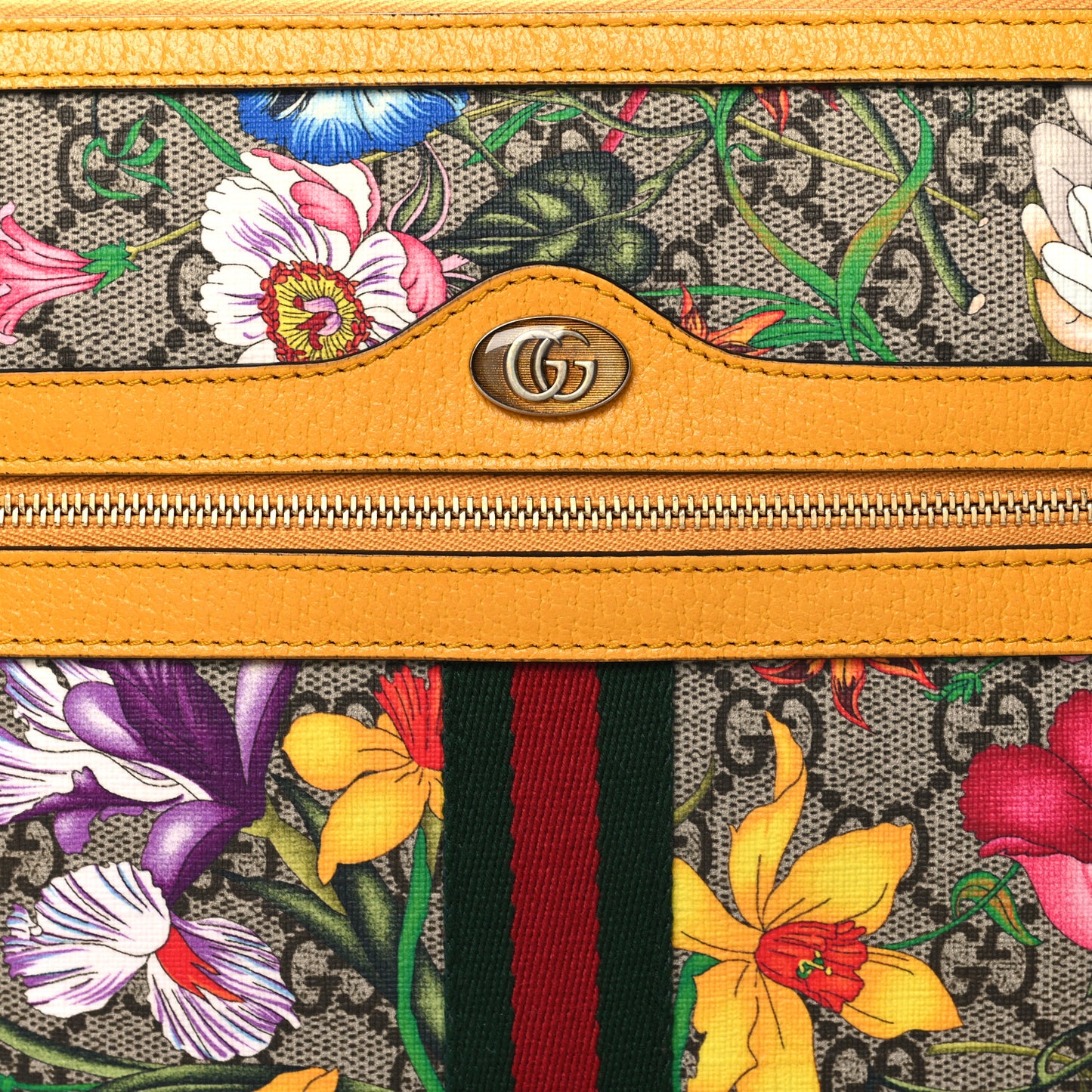 GG Supreme Monogram Flora Large Ophidia Pouch Clutch Beige Multicolor Crop