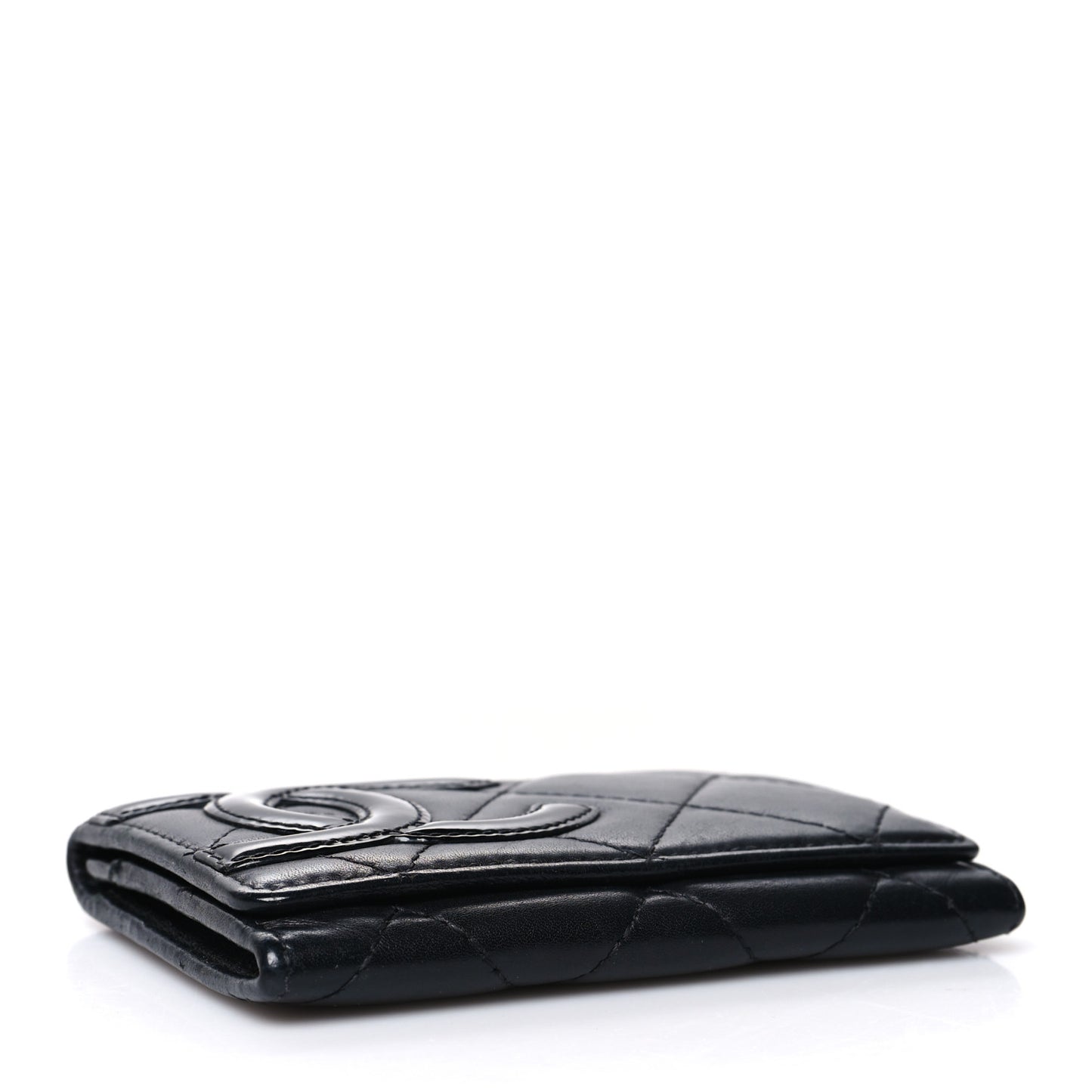 Calfskin Quilted Cambon Business Card Holder Black