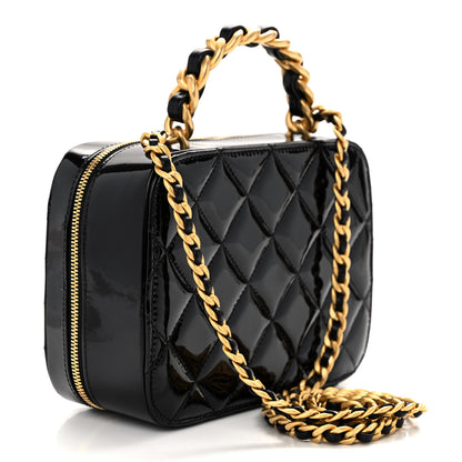 Chanel Patent Quilted Top Handle Small Vanity Case Black 3 of 9